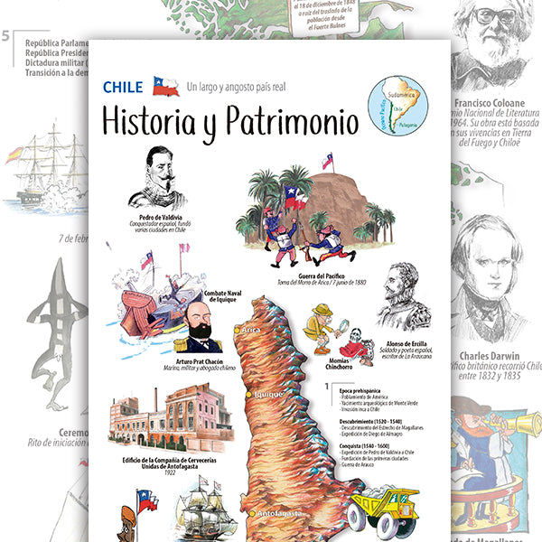 AVES DE CHILE + HISTORIA Y PATRIMONIO - MAPAS ILUSTRADOS