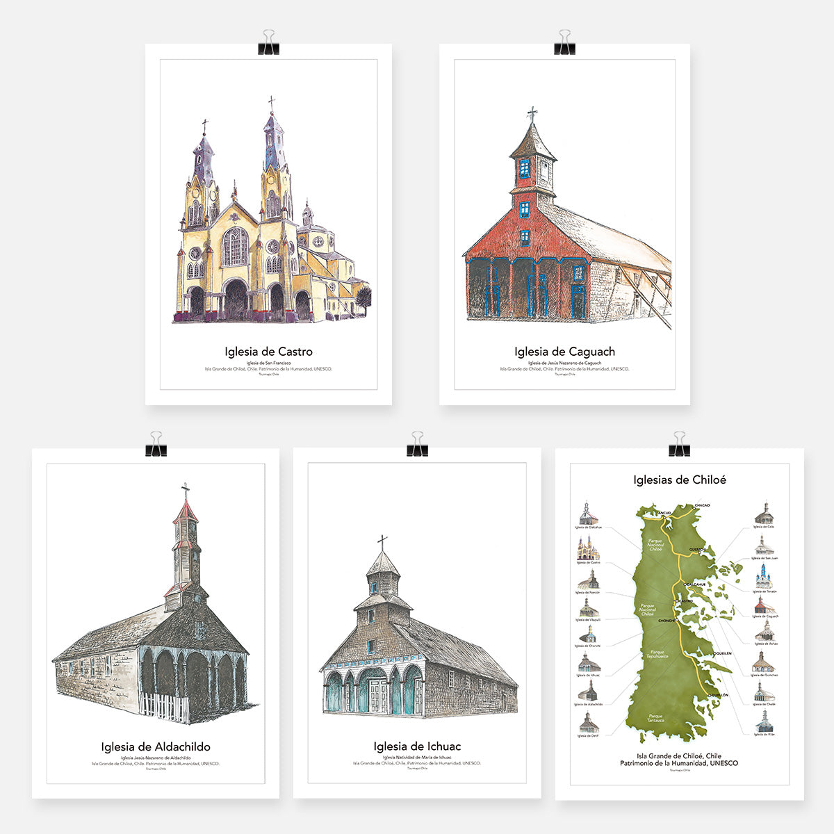 5 CHURCHES OF CHILOÉ Castro - PLATES